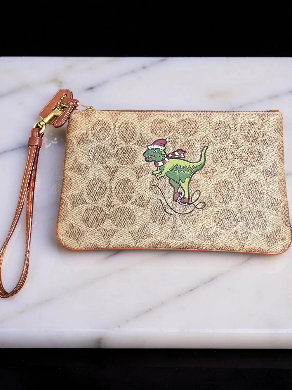 Coach Rexy Ice Skating Holiday Wristlet Signature Canvas